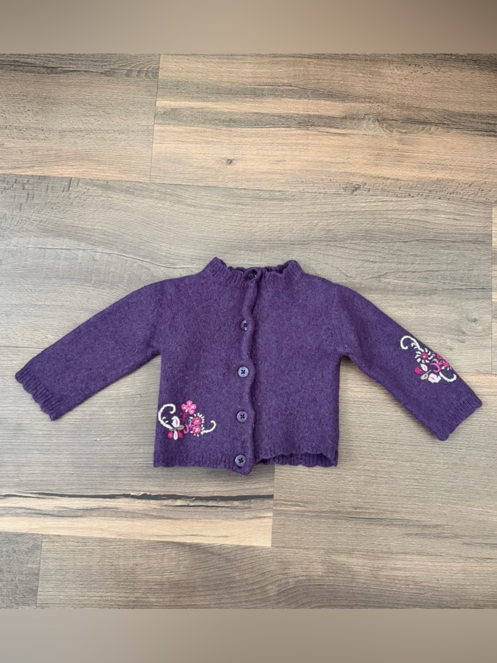 Vintage Y2K Janie And Jack Toddler Purple Wool Blend Cardigan Sweater Sz 12-18m